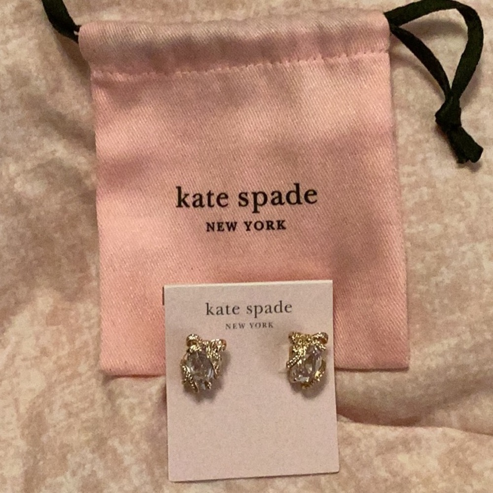 Kate Spade Gold-Tone Rhinestone Stud Earrings Wrap bow
